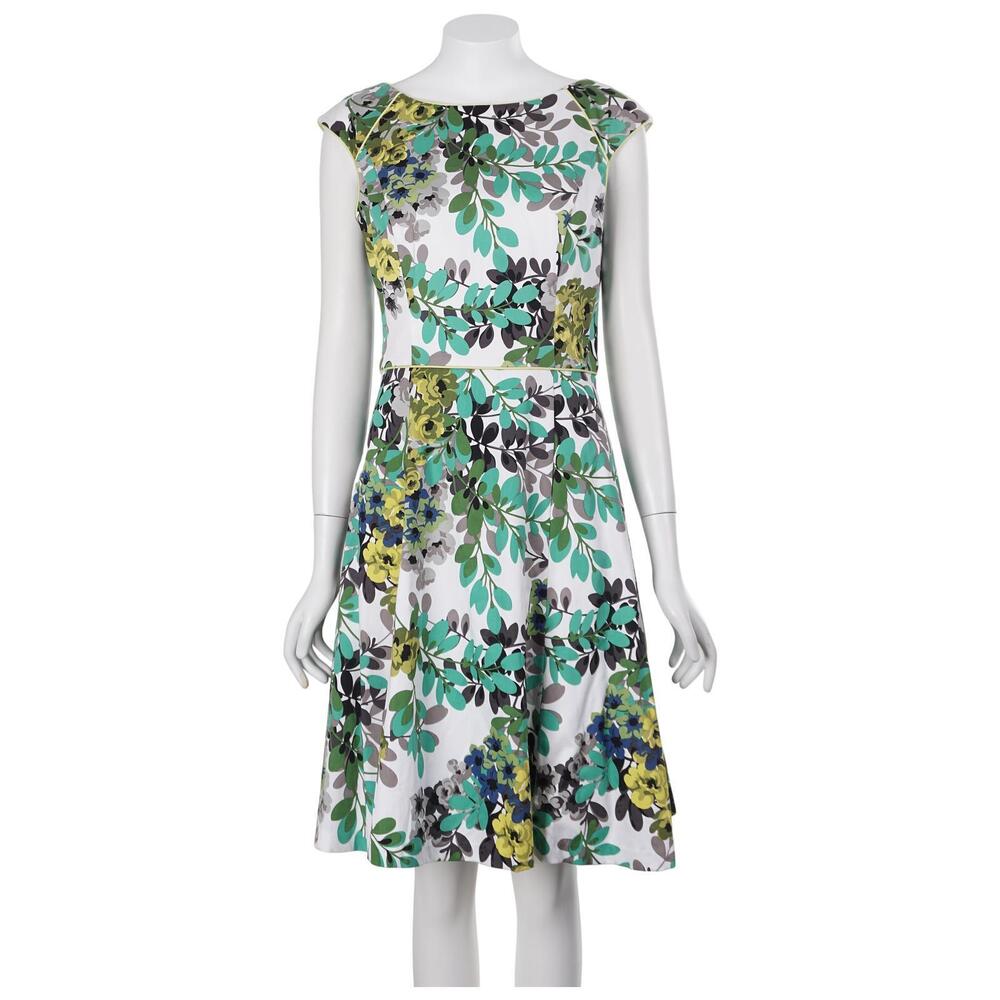 NWT London Times Dress Size 8 Floral Fit & Flare Cotton Blend Cap Sleeve Cutout